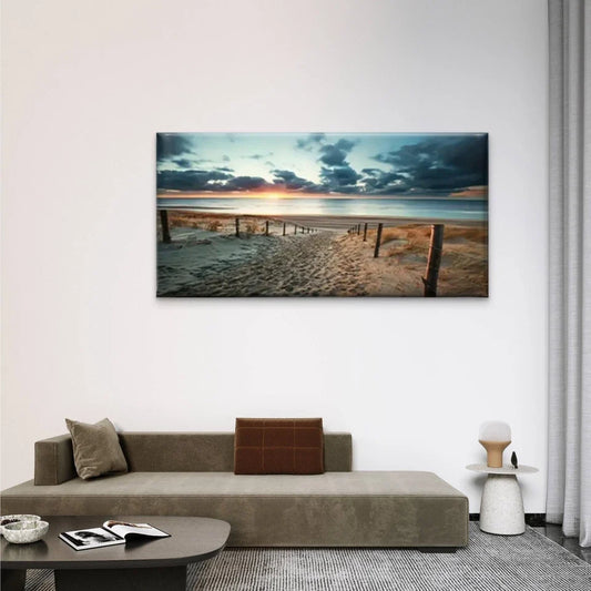 Sunset On The Beach Perfect Wall Art Canvas Office Home Room Framed 80x45cm