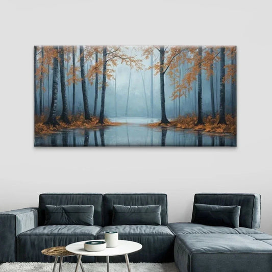 Misty Autumn Landscape Wall Art Canvas Office Home Room Framed 80x45cm