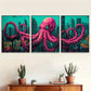 3pcs  vividly colored pink Urban Octopus Fantasy Wall Art Set Canvas Framed 40x60cm - High Quality Print 100% Australian Made Wall Canvas Ready to Hang