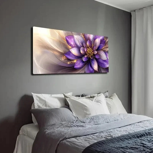 Modern Purple Floral Wall Art canvas office home room framed 120x60cm