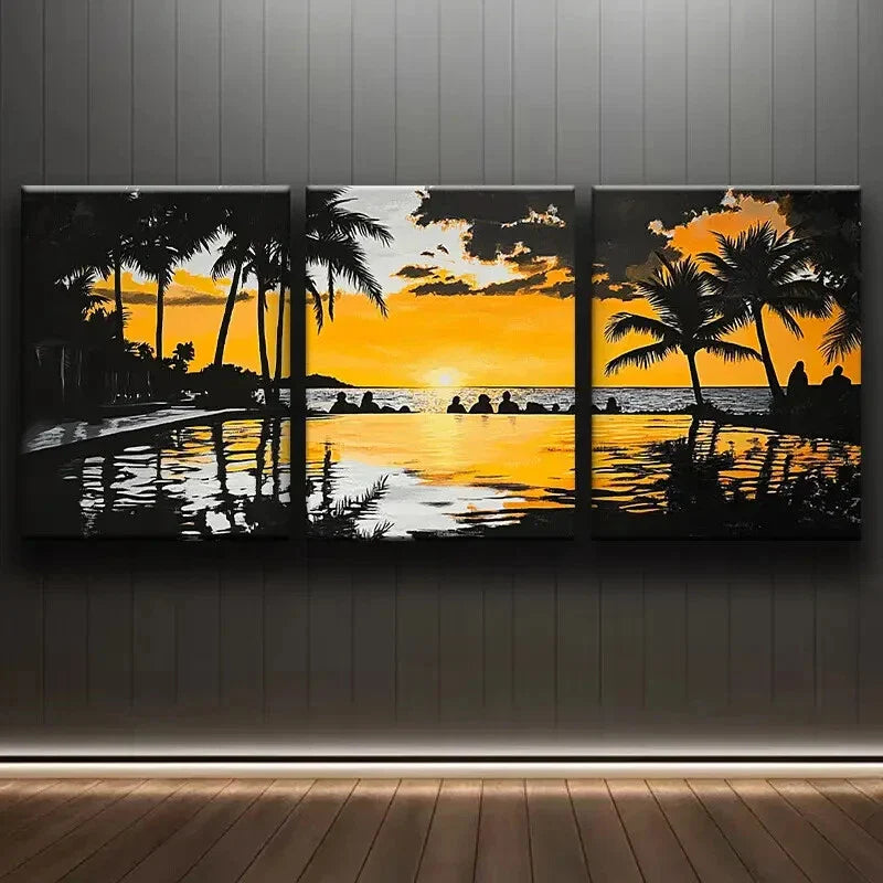 3pcs Tropical Sunset Ocean Sun Shine Perfect Wall Art Set Canvas Framed 40x60cm - High Quality Print 100% Australian Made Wall Canvas Ready to Hang