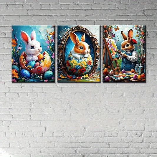 3pcs Cute Bunny Drawing & In Side The Egg Metal Print Ready to Hang Art