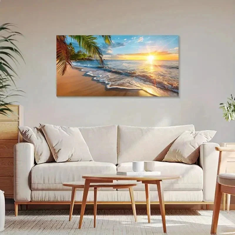 Sunrise Seascape Sandy Shore Wall Art Canvas Office Home Room Framed 120x60cm