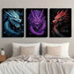 3pcs Blue Purple & Red Vibrant Dragons Wall Art Set Canvas Framed 40x60cm - High Quality Print 100% Australian Made Wall Canvas Ready to Hang