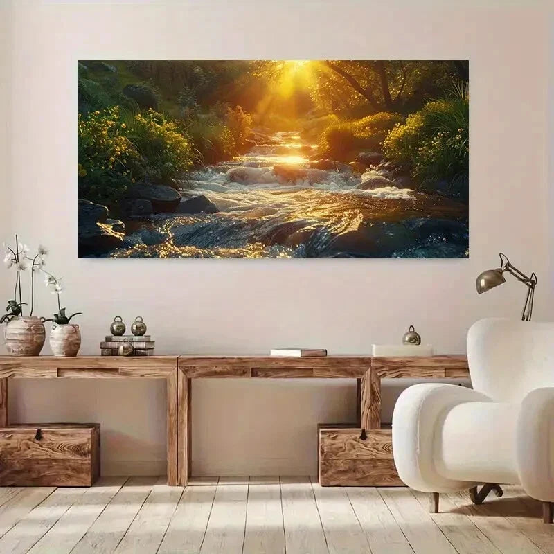 Serene Forest Sunlight wall canvas office home room framed 120x60cm