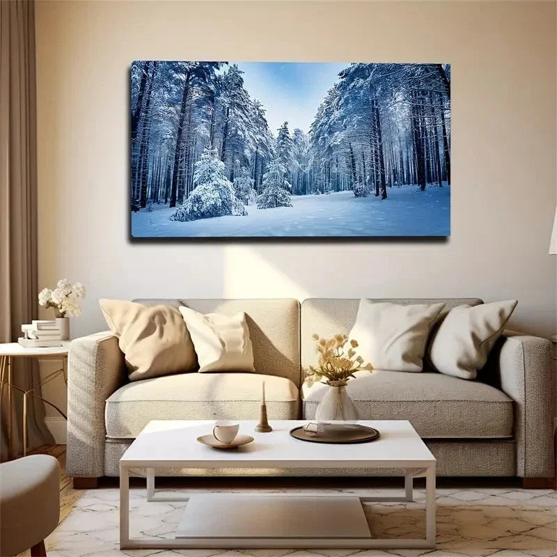 Woods Thick Snow Wall Art Canvas Office Home Room Framed 80x45cm