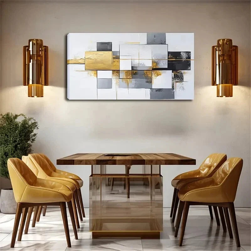 Golden Black & White Abstract Wall Art Canvas Office Home Room Framed 120x60cm
