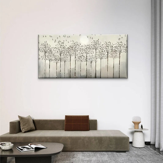 Trees Birds Forest Abstract Wall Art Canvas Office Home Room Framed 80x45cm