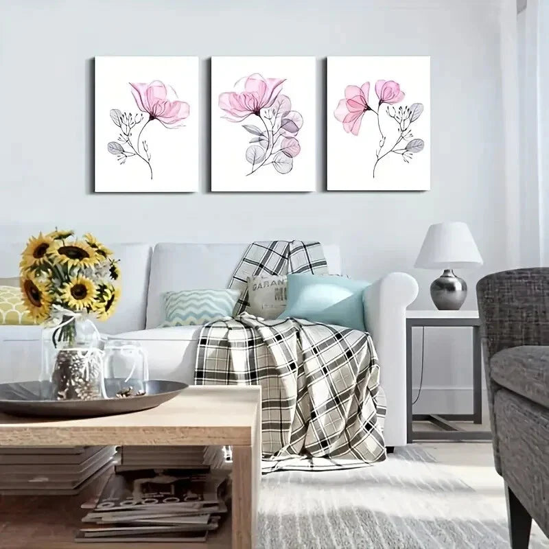 3pcs  Pink Flowers  Metal Print Ready to Hang Art