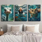 3pcs Ostrich Atlantic Puffin & Owl Underwater Wall Art Set Canvas Framed 40x60cm - High Quality Print 100% Australian Made Wall Canvas Ready to Hang