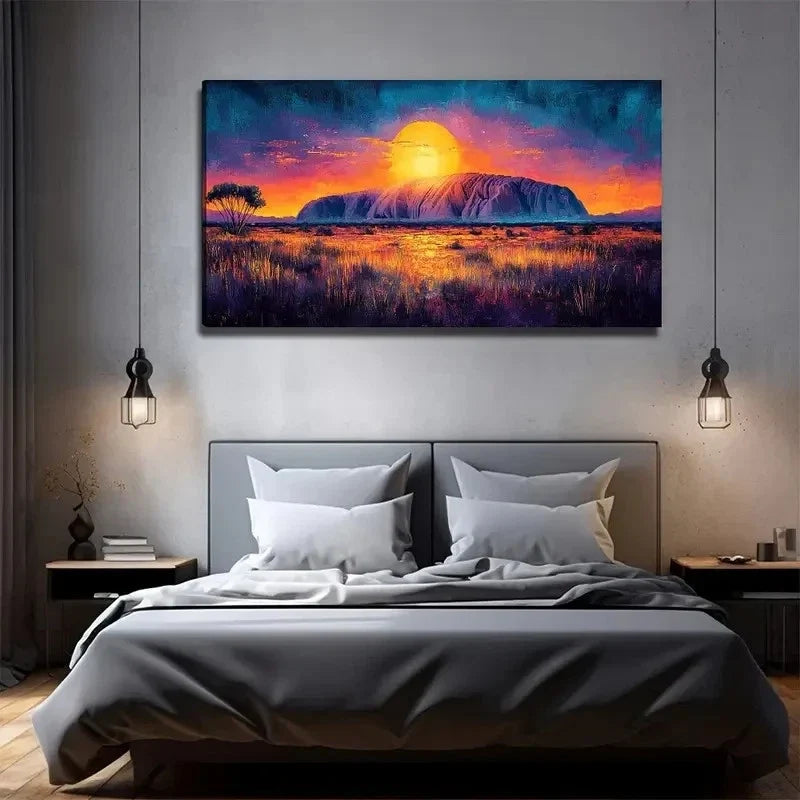 Vibrant Sunset On The Prairie Wall Art Canvas Office Home Room Framed 80x45cm