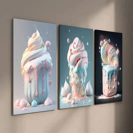 3pcs Summer Macaron Color Popsicle Ice Cream Wall Art Set Canvas Framed 40x60cm - High Quality Print 100% Australian Made Wall Canvas Ready to Hang