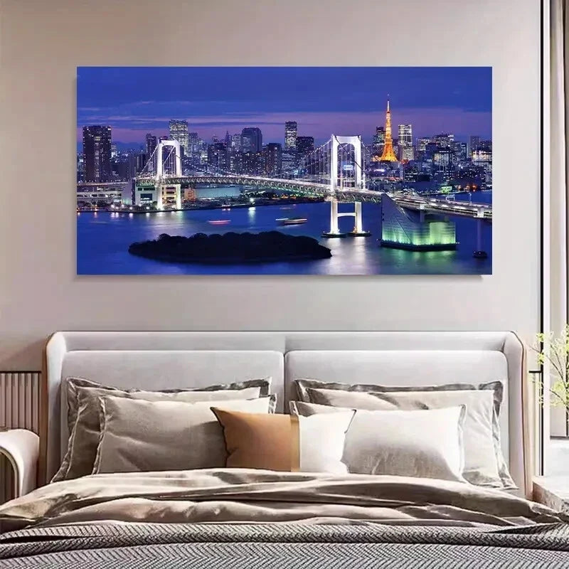Rainbow Bridge Tokyo Skyline Wall Art Canvas Office Home Room Framed 120x60cm