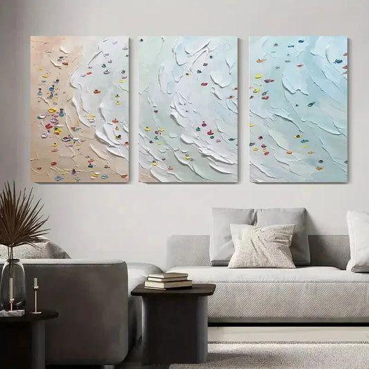 3pcs Coastal Beach Ocean Waves with Colorful Metal Print Ready to Hang Art