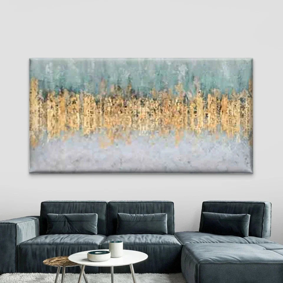 Abstract in Golden And Teal Wall Art Canvas Office Home Room Framed 80x45cm