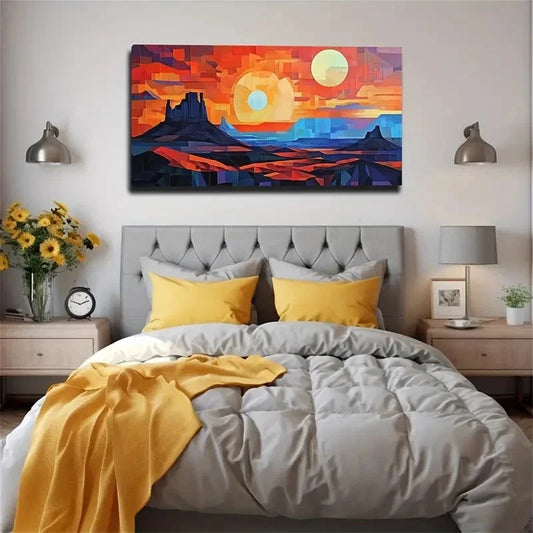Sunrise Abstract Mountain Wall Art Canvas Office Home Room Framed 120x60cm