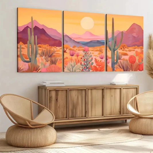 3pcs Arizona Sunset Colourful Mountains Orange Wall Art Set Canvas Framed 40x60cm - High Quality Print 100% Australian Made Wall Canvas Ready to Hang