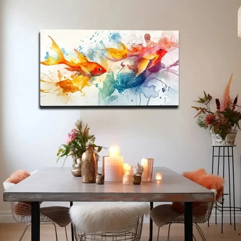 Goldfish Swimming Together Wall Art Canvas Office Home Room Framed 80x45cm