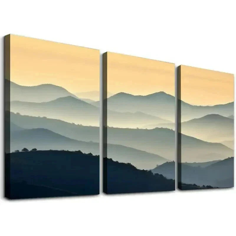 3pcs Layered Foggy Mountain Range Design Wall Art Set Canvas Framed 40x60cm - High Quality Print 100% Australian Made Wall Canvas Ready to Hang