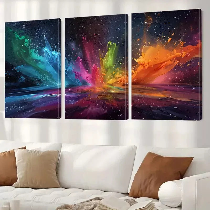3pcs Modern Abstract Colorful Galaxy Splash Wall Art Set Canvas Framed 40x60cm - High Quality Print 100% Australian Made Wall Canvas Ready to Hang