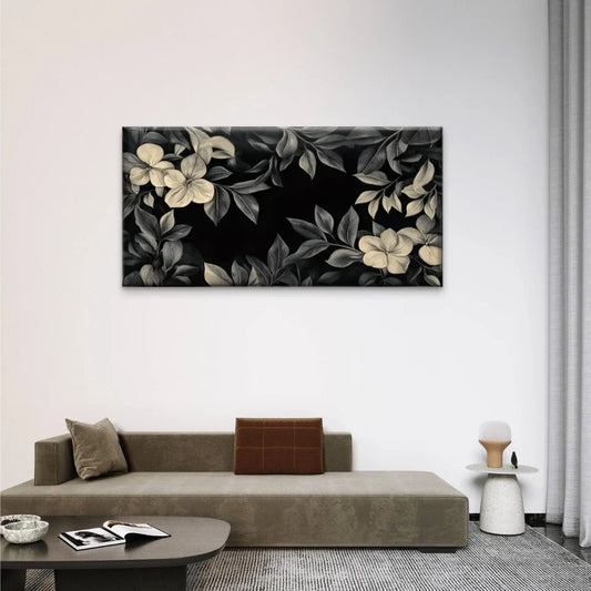 Black White Floral Flowers Wall Art Canvas Office Home Room Framed 80x45cm