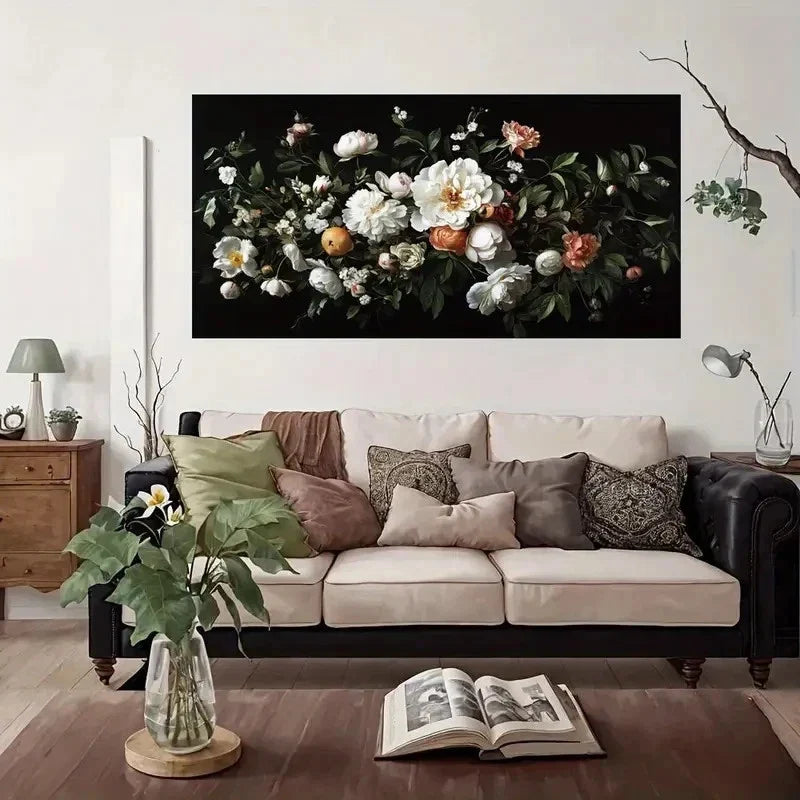 White Peonies Roses Wall Art Canvas Office Home Room Framed 120x60cm