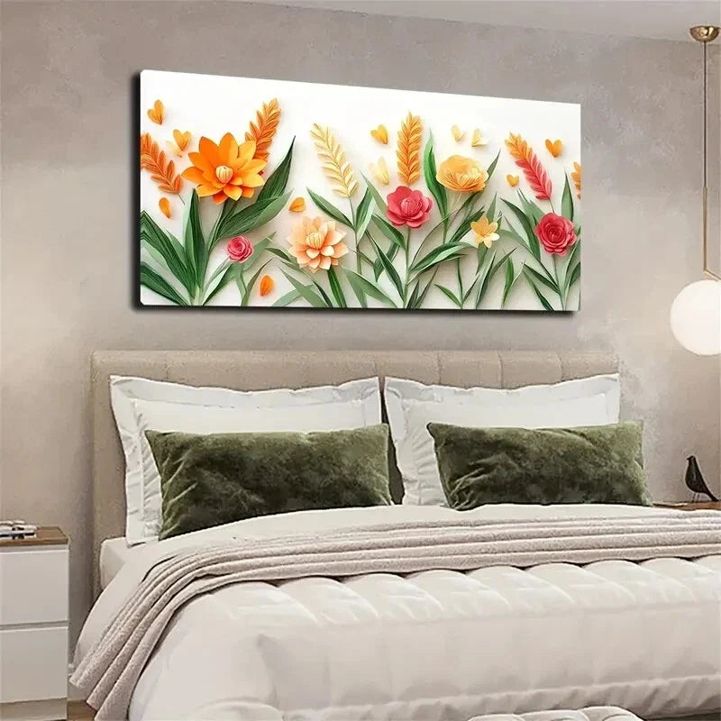 Yellow Flowers with Green Leave Wall Art Canvas Office Home Room Framed 120x60cm