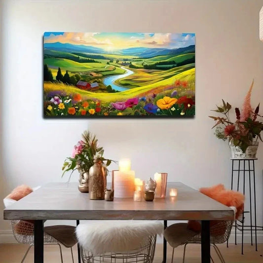 Vibrant Meadow Flowers Décor Wall Art Canvas Office Home Room Framed 80x45cm