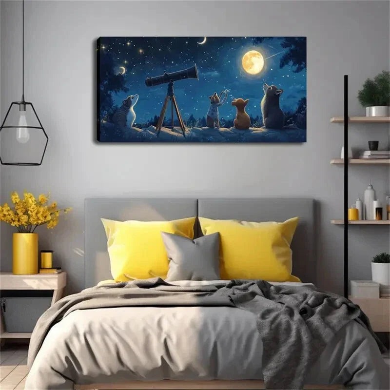 Animals Are Gazing At The Stars Wall Art Canvas Office Home Room Framed 80x45cm