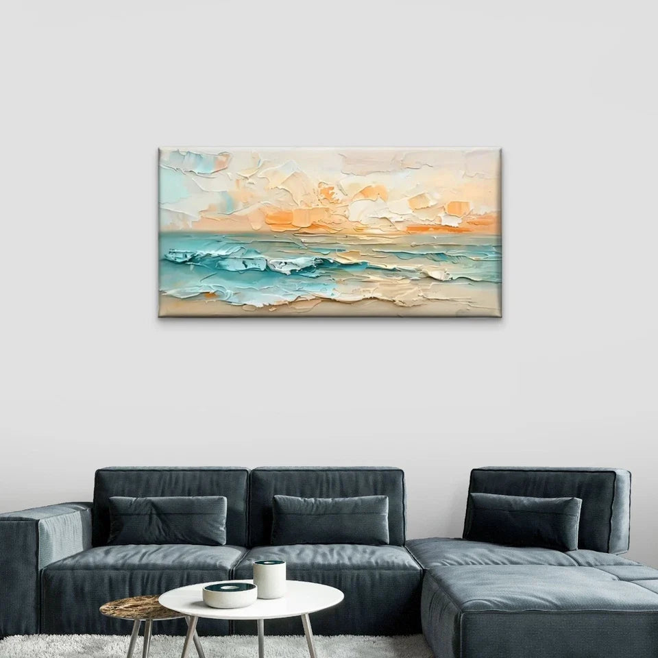 Beach Scene Abstract Sunset Wall Art Canvas Office Home Room Framed 120x60cm