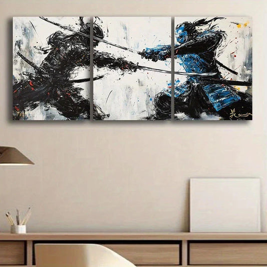 3pcs Samurai Duel Luxurious Oil Painting Metal Print Ready to Hang Art