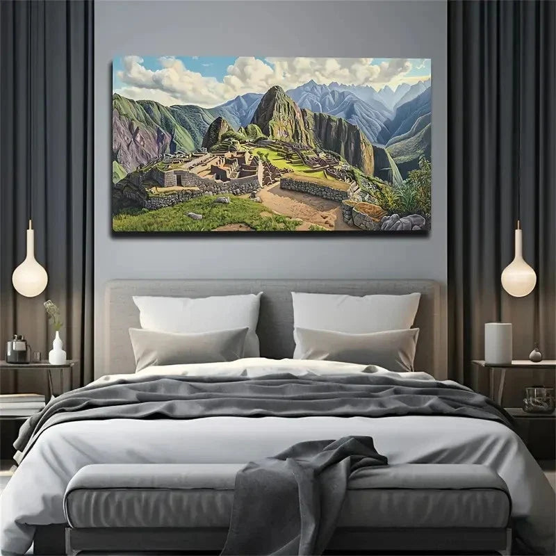 Ancient Ruins Vibrant Mountain Wall Art Canvas Office Home Room Framed 120x60cm