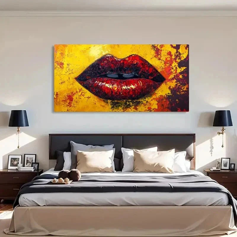 Featuring Vibrant Lips Close-Up Wall Art Canvas Office Home Room Framed 120x60cm