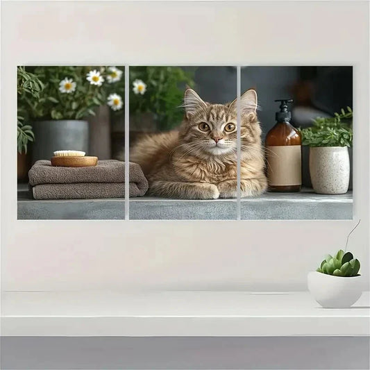3pcs Comfort Charming Wash Your Small Paws Cat Metal Print Ready to Hang Art