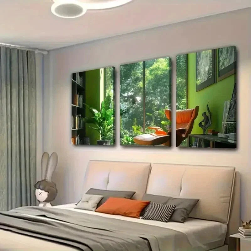 3pcs  Modern Vibrant Green-Themed Wall Art Set Canvas Framed 40x60cm - High Quality Print 100% Australian Made Wall Canvas Ready to Hang