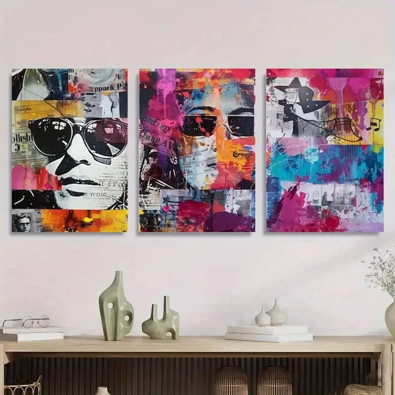 3pcs Colorful Graffiti & Geometric Abstract Metal Print Ready to Hang Art