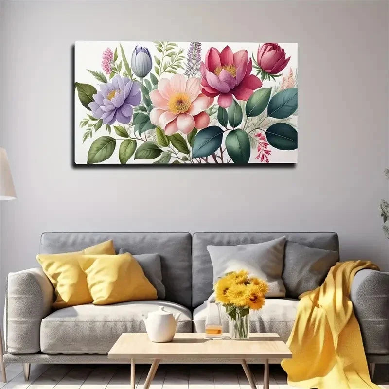 Vibrant Pink & Purple Flowers Wall Art Canvas Office Home Room Framed 120x60cm