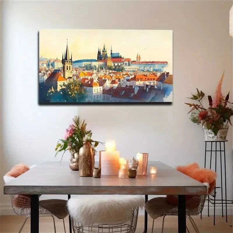 Red Roof And White Building Wall Art Canvas Office Home Room Framed 80x45cm