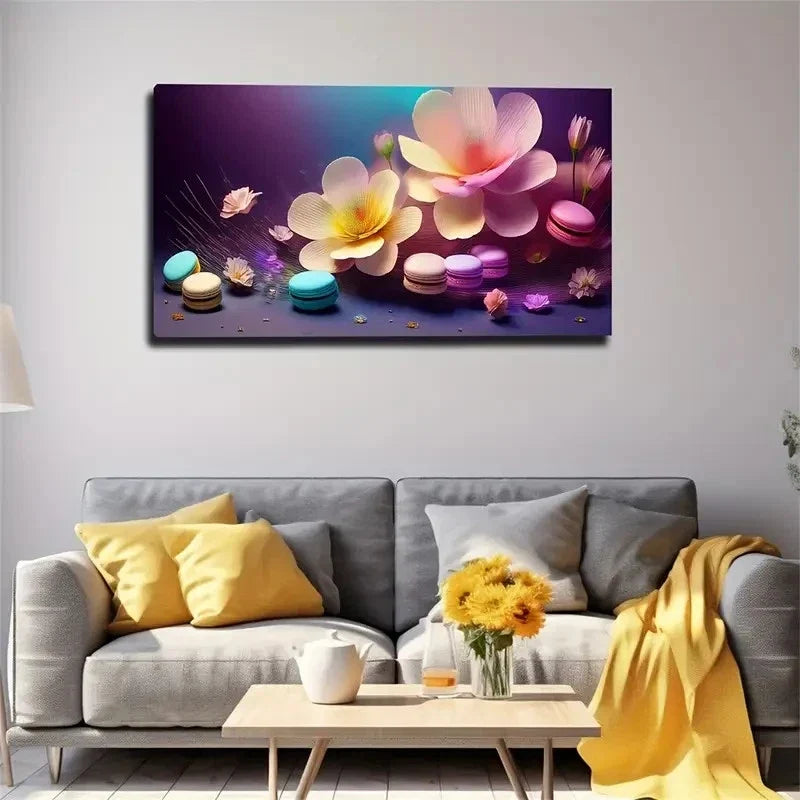 Vibrant Abstract Floral Cookie Wall Art Canvas Office Home Room Framed 120x60cm