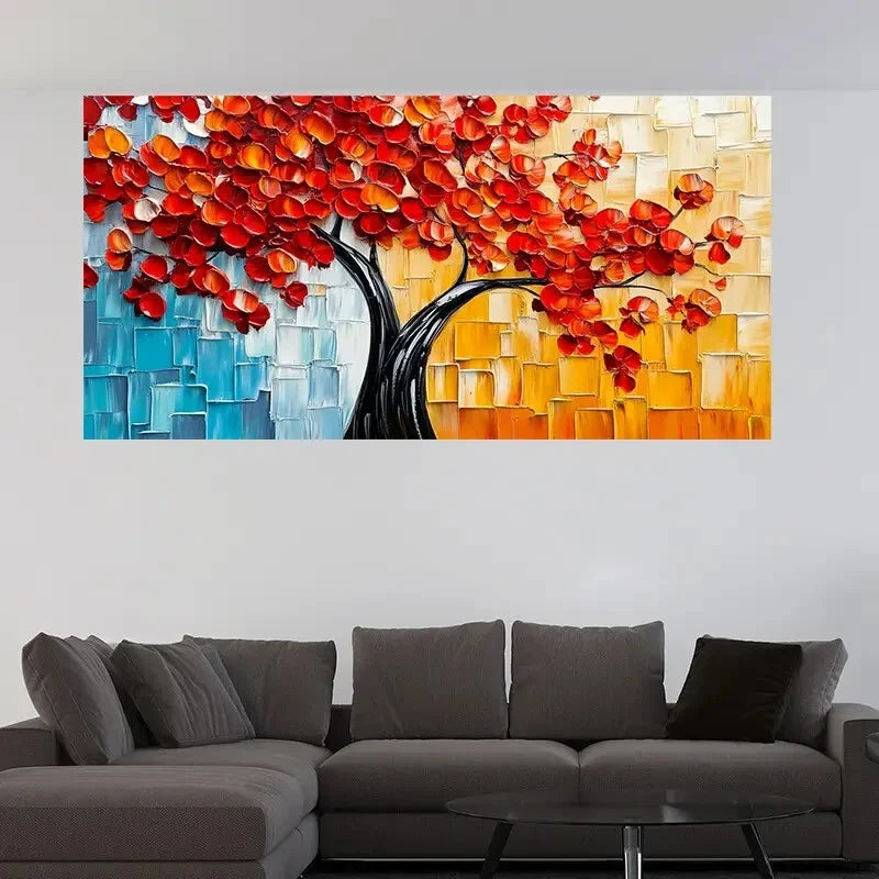 Red Leaves Contemporary Décor Wall Art Canvas Office Home Room Framed 120x60cm