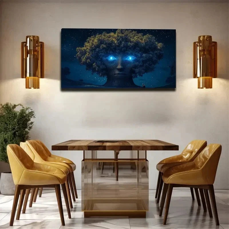 Textured Face Starry Night Tree Wall Art Canvas Office Home Room Framed 120x60cm