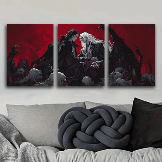 3pcs Castlevania Game Theme Cloth Luxurious Metal Print Ready to Hang Art