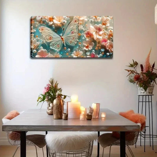 Transparent Butterfly Intricate Wall Art Canvas Office Home Room Framed 120x60cm