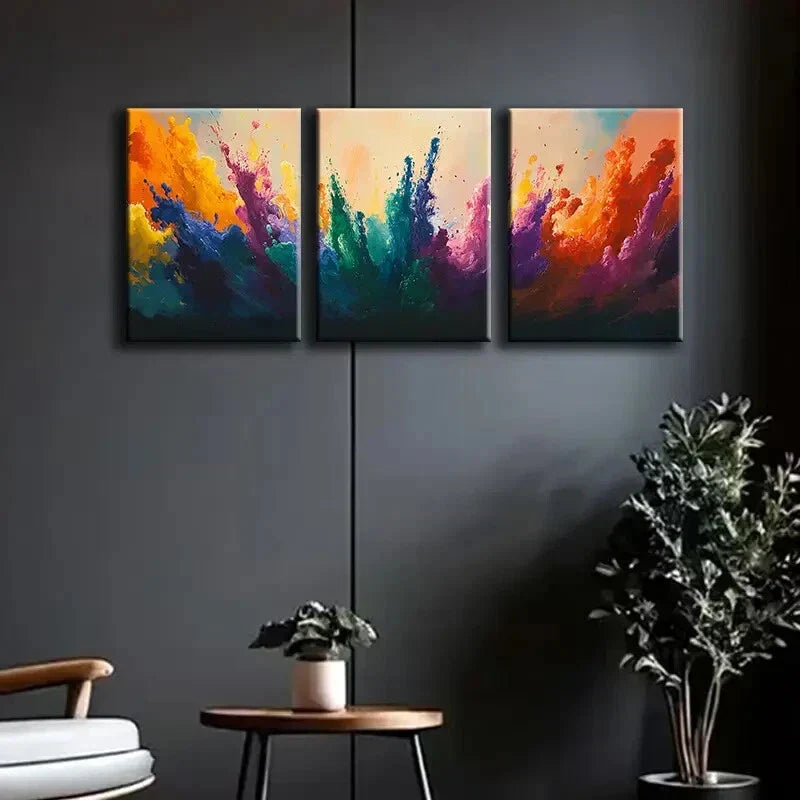 3pcs Colorful Liquid Paint Splashes Perfect Wall Art Set Canvas Framed 40x60cm - High Quality Print 100% Australian Made Wall Canvas Ready to Hang