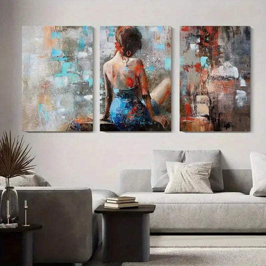 3pcs Abstract Woman Figure Modern Expressionist Metal Print Ready to Hang Art
