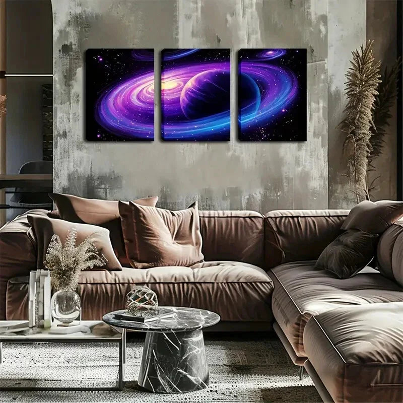 3pcs Mysterious And Profound Purple-Blue Aura  Wall Art Set Canvas Framed 40x60cm - High Quality Print 100% Australian Made Wall Canvas Ready to Hang