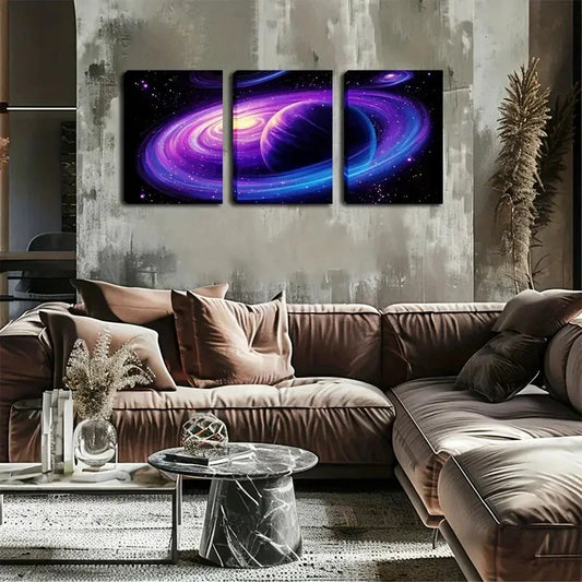 3pcs Mysterious And Profound Purple-Blue Aura  Wall Art Set Canvas Framed 40x60cm - High Quality Print 100% Australian Made Wall Canvas Ready to Hang