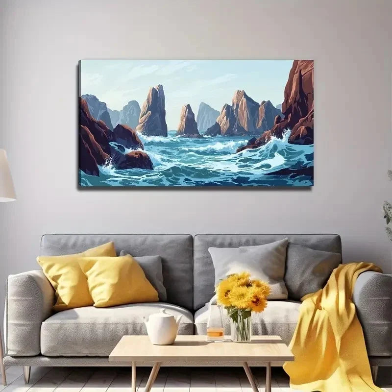 Modern Rock Wave Perfect Wall Art Canvas Office Home Room Framed 120x60cm