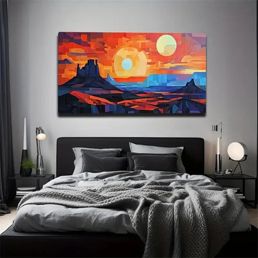 Sea Mountain Sunrise Abstract Wall Art Canvas Office Home Room Framed 120x60cm