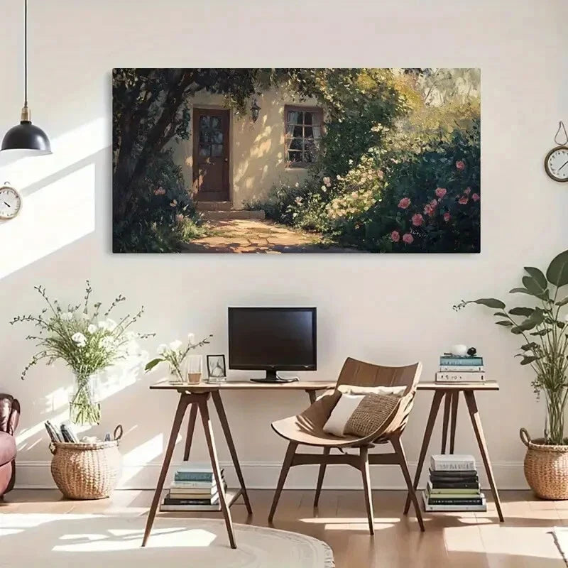 Garden-Themed Sunlight Rose Wall Art Canvas Office Home Room Framed 80x45cm